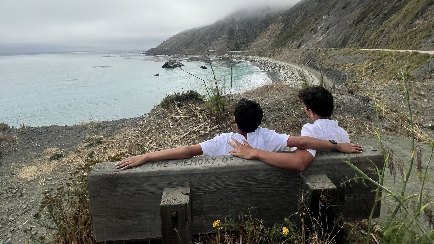 My brother and me looking out over the coast